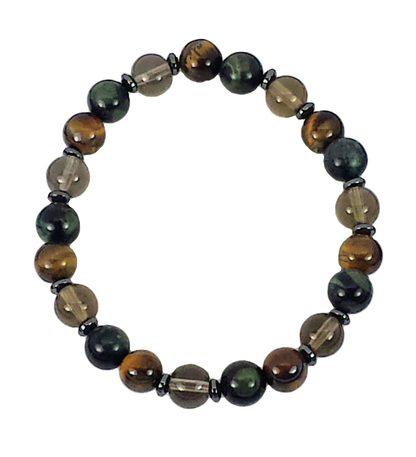 Tiger Eye, Hematite & Smoky Quartz Multi-Stone Stretch Bracelet – Unisex Natural Gemstone
