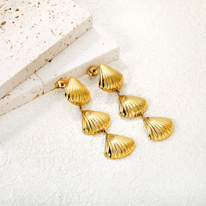 Triple Shell Drop Earrings – 18K Gold Plated