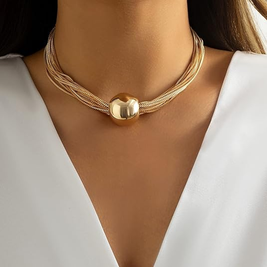 Gold Ball Multi-Strand Choker Necklace