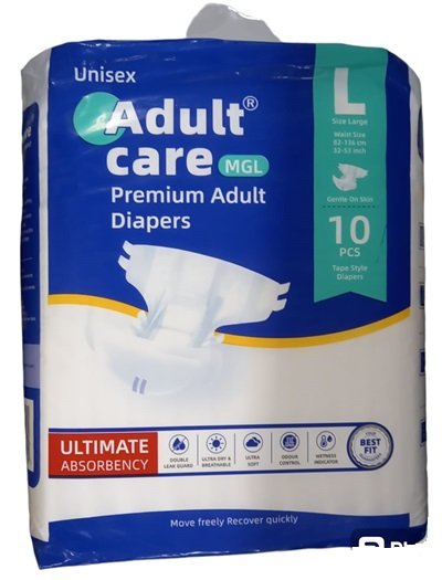 Adult Care MGL Premium Adult Diapers | Large | 10 Pcs