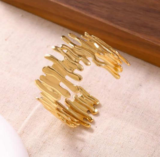 Gold Molten Textured Cuff Bangle – Artisan Hammered Open Bracelet