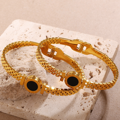 Gold Roman Numeral Black Stone Cuff Bangle – Unisex Love Bracelet