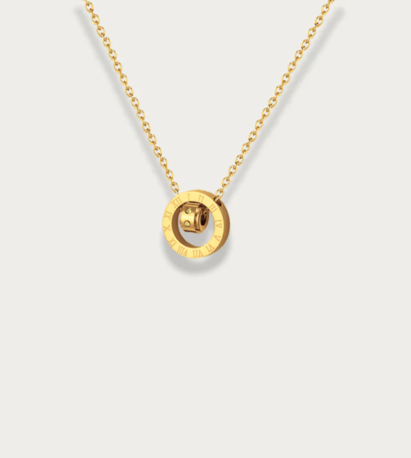 Roman Numeral Double-Ring Zircon Necklace