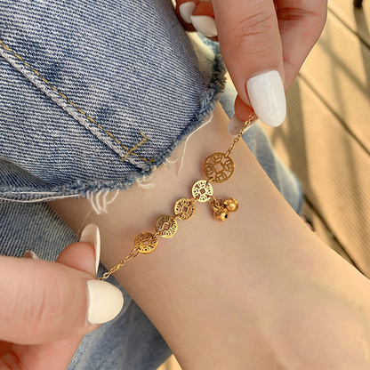 Vintage 18K Gold Plated Coin Bell Anklet