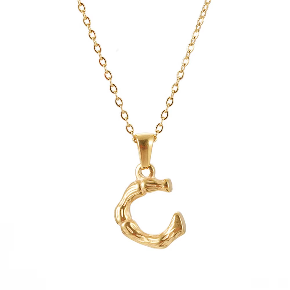 Hip-Hop Bamboo Initial Letter Necklace | 18K Gold Plated Stainless Steel