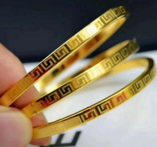 18K Gold platted  Greek Key Pattern Bangle – Retro Steel Slim Bracelet