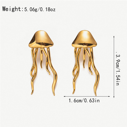Gold Jellyfish Drop Earrings – Stainless Steel