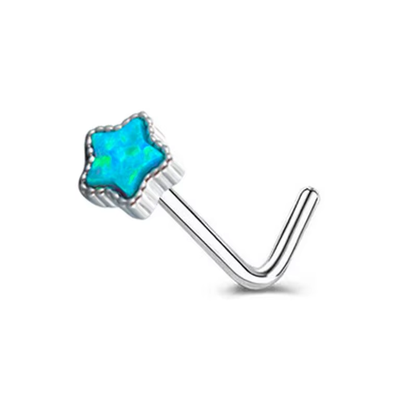 Opal Heart & Star L-Shaped Nose Stud – Stainless Steel Cartilage Nose Ring