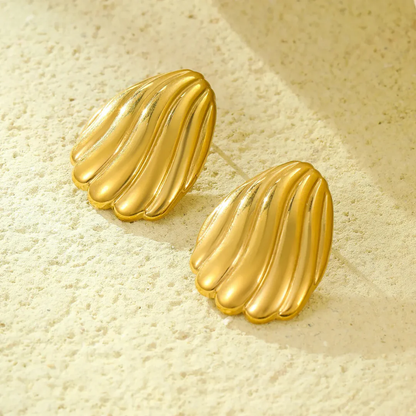 Anti-Tarnish Gold Wave Shell Stud Earrings