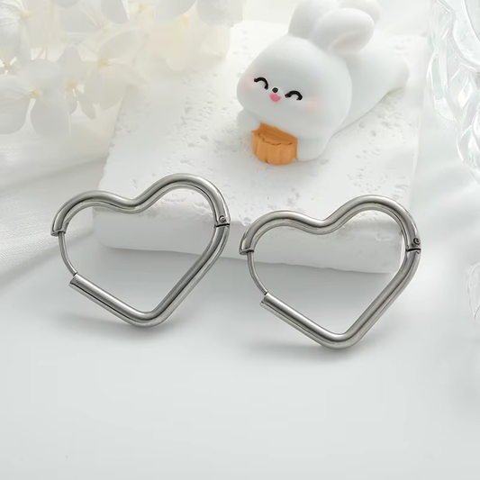 Hollow Heart Hoop Earrings | Stainless Steel 18K Gold Plated