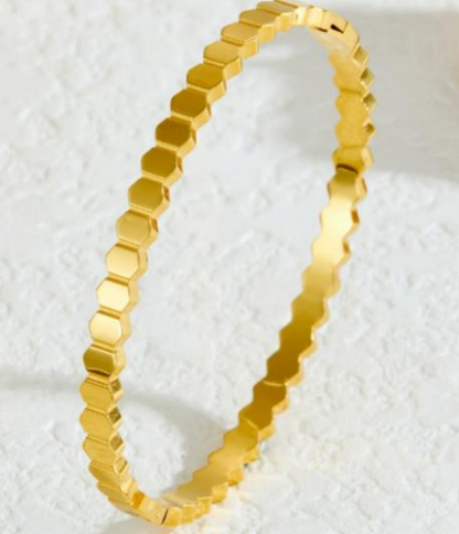 Gold Hexagon Beehive Bangle – Stackable Gold Plated Bracelet