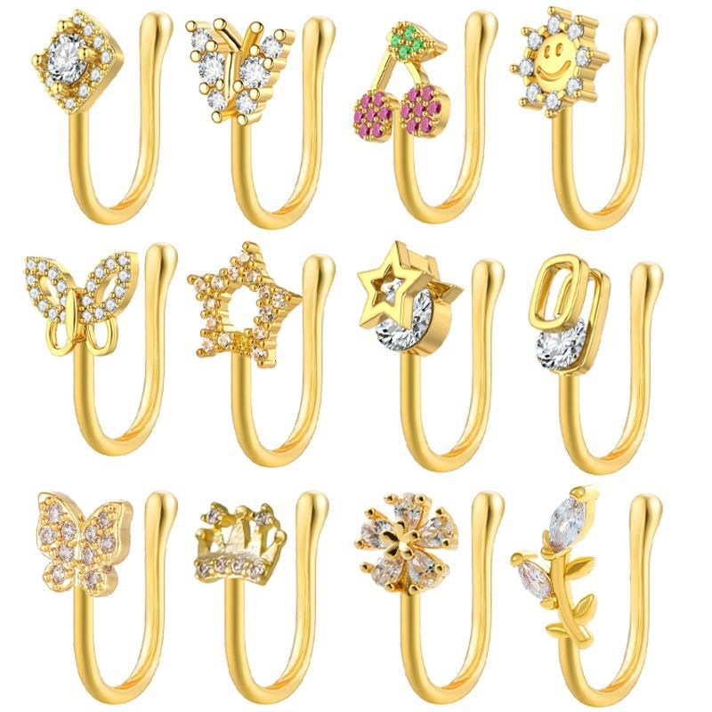 U-Shaped Zircon Charm Nose Clip – Piercing-Free Nose Ring