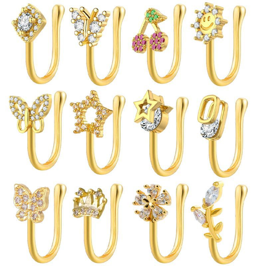 U-Shaped Zircon Charm Nose Clip – Piercing-Free Nose Ring