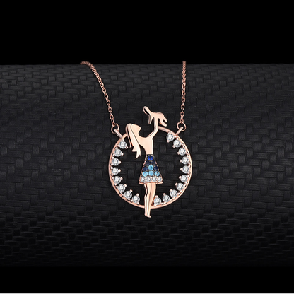 Mama & Baby Rose Gold Pendant Necklace – 925 Sterling Silver Diamond