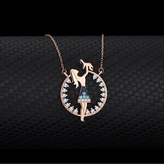 Mama & Baby Rose Gold Pendant Necklace – 925 Sterling Silver Diamond