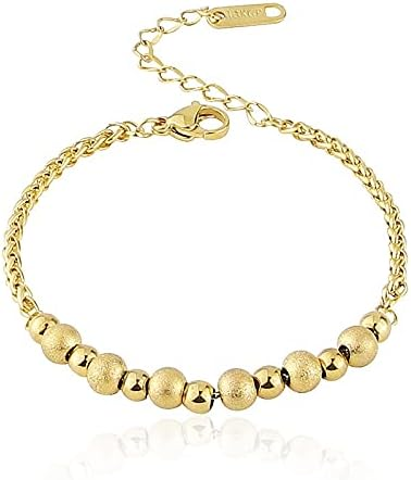 14K Gold Plated Smooth & Frosted Ball Bead Bracelet