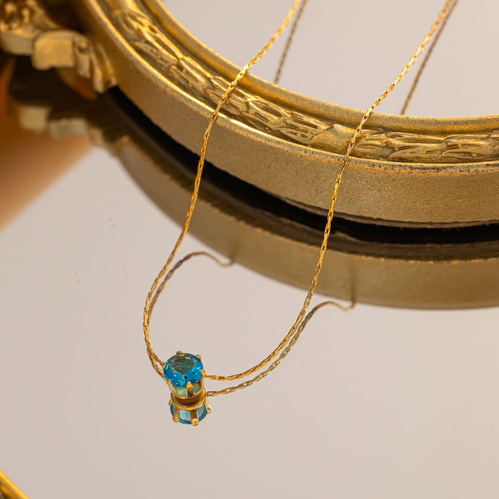 Birthstone Zircon Pendant Necklace | 18K Gold Plated Stainless Steel Clavicle Chain