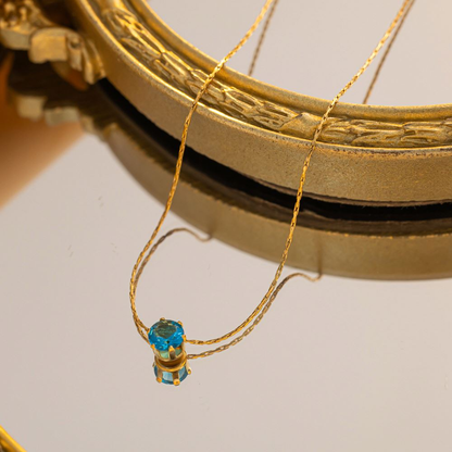 Birthstone Zircon Pendant Necklace | 18K Gold Plated Stainless Steel Clavicle Chain