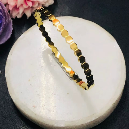 Gold Hexagon Beehive Bangle – Stackable Gold Plated Bracelet