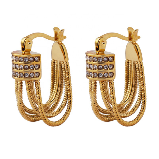 18K Gold Multi-Layer Zirconia Hoop Earrings