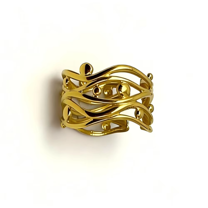 Wavy Multi-Strand Ball Accent Open Ring – 18K PVD Gold Plated Stainless Steel
