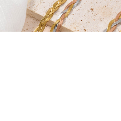 18K Gold Plated Stainless Steel Braided Herringbone Chain Necklace for Women
