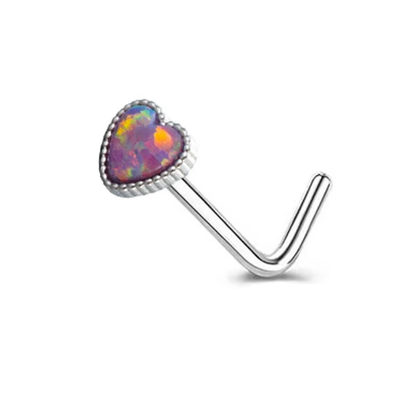 Opal Heart & Star L-Shaped Nose Stud – Stainless Steel Cartilage Nose Ring