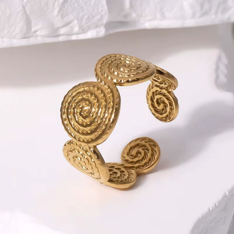 Gold Spiral Disc Open Ring