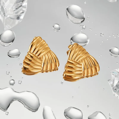 18K Gold Plated Geometric Ribbed Triangle Stud Earrings
