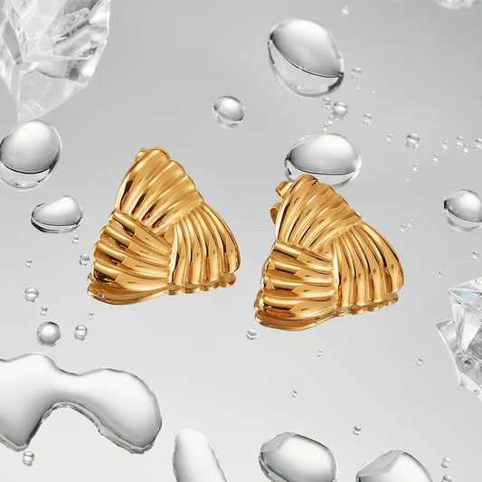 18K Gold Plated Geometric Ribbed Triangle Stud Earrings