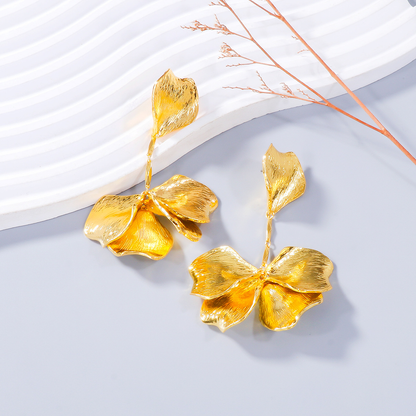 Gold Petal Bloom Drop Earrings