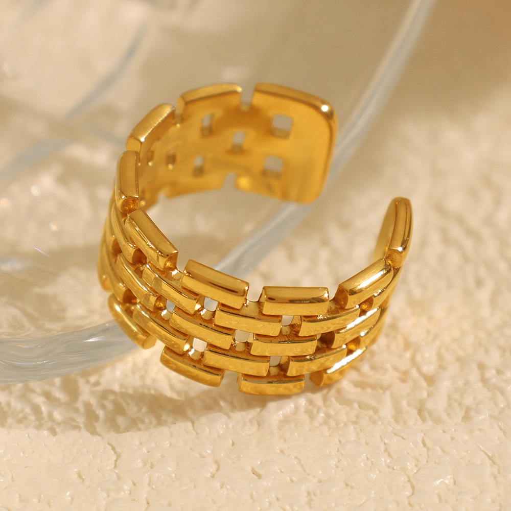 Gold Brick Weave Wide Band Open Ring