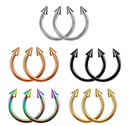 C-Shaped Spike Horseshoe Nose Ring – Stainless Steel Body Piercing Jewelry
