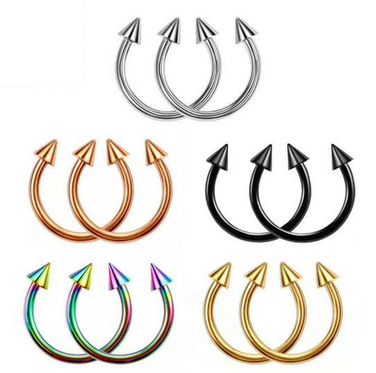 C-Shaped Spike Horseshoe Nose Ring – Stainless Steel Body Piercing Jewelry