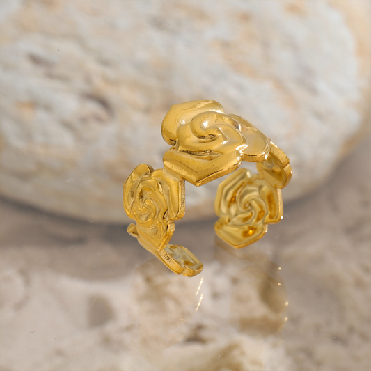 18K Gold Rose Flower Cuff Bangle – Open Adjustable