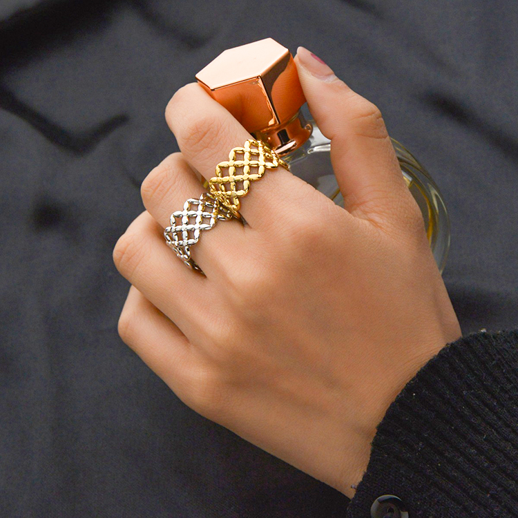 Gold Lattice Wide Band Open Ring