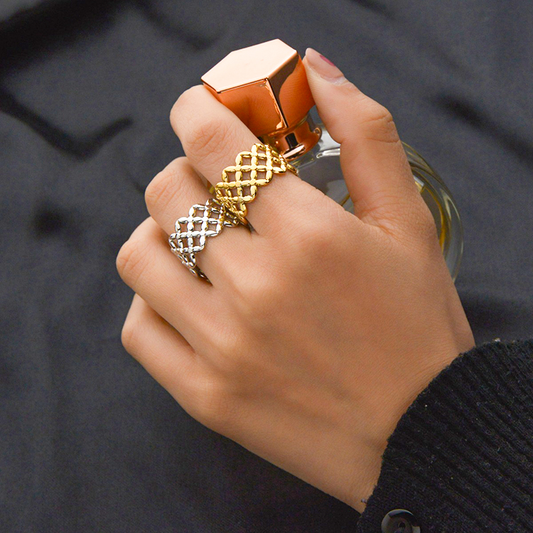 Gold Lattice Wide Band Open Ring