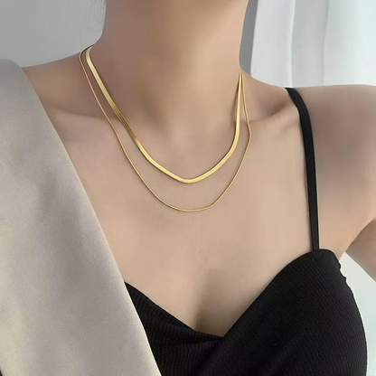 Double-Layer Gold Herringbone Snake Chain Necklace