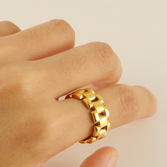 Gold Watch-Link Chain Open Ring