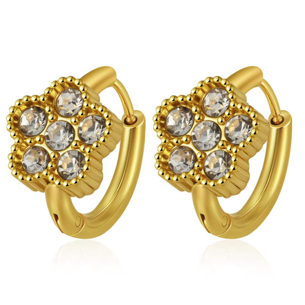 Zircon Flower Cluster Hoop Earrings