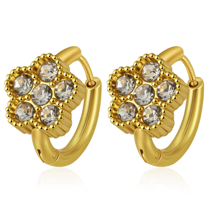 Zircon Flower Cluster Hoop Earrings