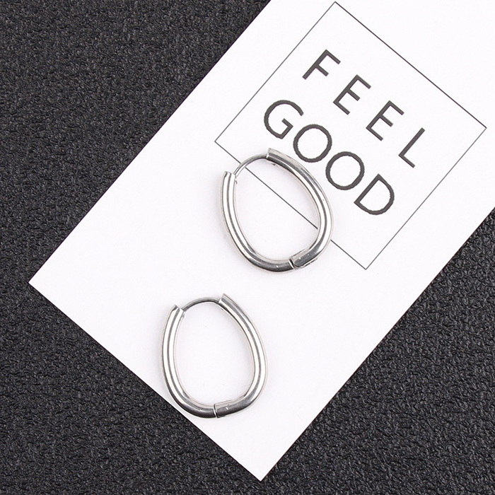 Geometric Oval Hoop Earrings | Stainless Steel & 18K Gold Plated