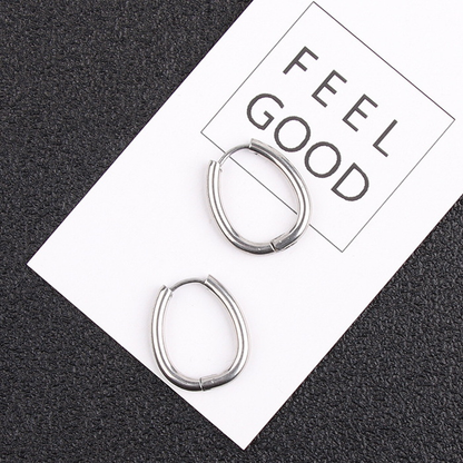 Geometric Oval Hoop Earrings | Stainless Steel & 18K Gold Plated