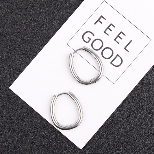 Geometric Oval Hoop Earrings | Stainless Steel & 18K Gold Plated