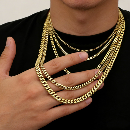 14k Gold Plated Stainless Steel Miami Cuban Link Chain Necklace | Mens