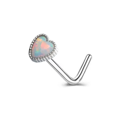 Opal Heart & Star L-Shaped Nose Stud – Stainless Steel Cartilage Nose Ring
