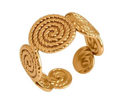 Gold Spiral Disc Open Ring