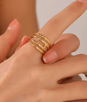 Gold Multi-Bar Cage Open Ring