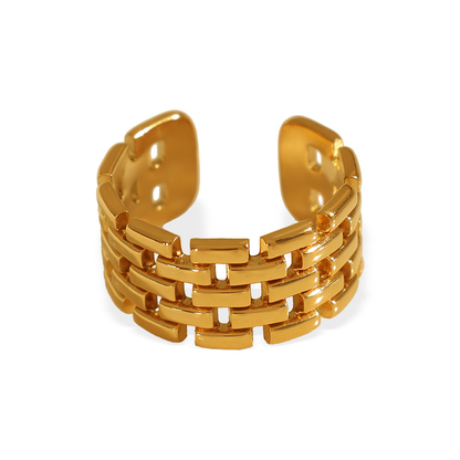Gold Brick Weave Wide Band Open Ring